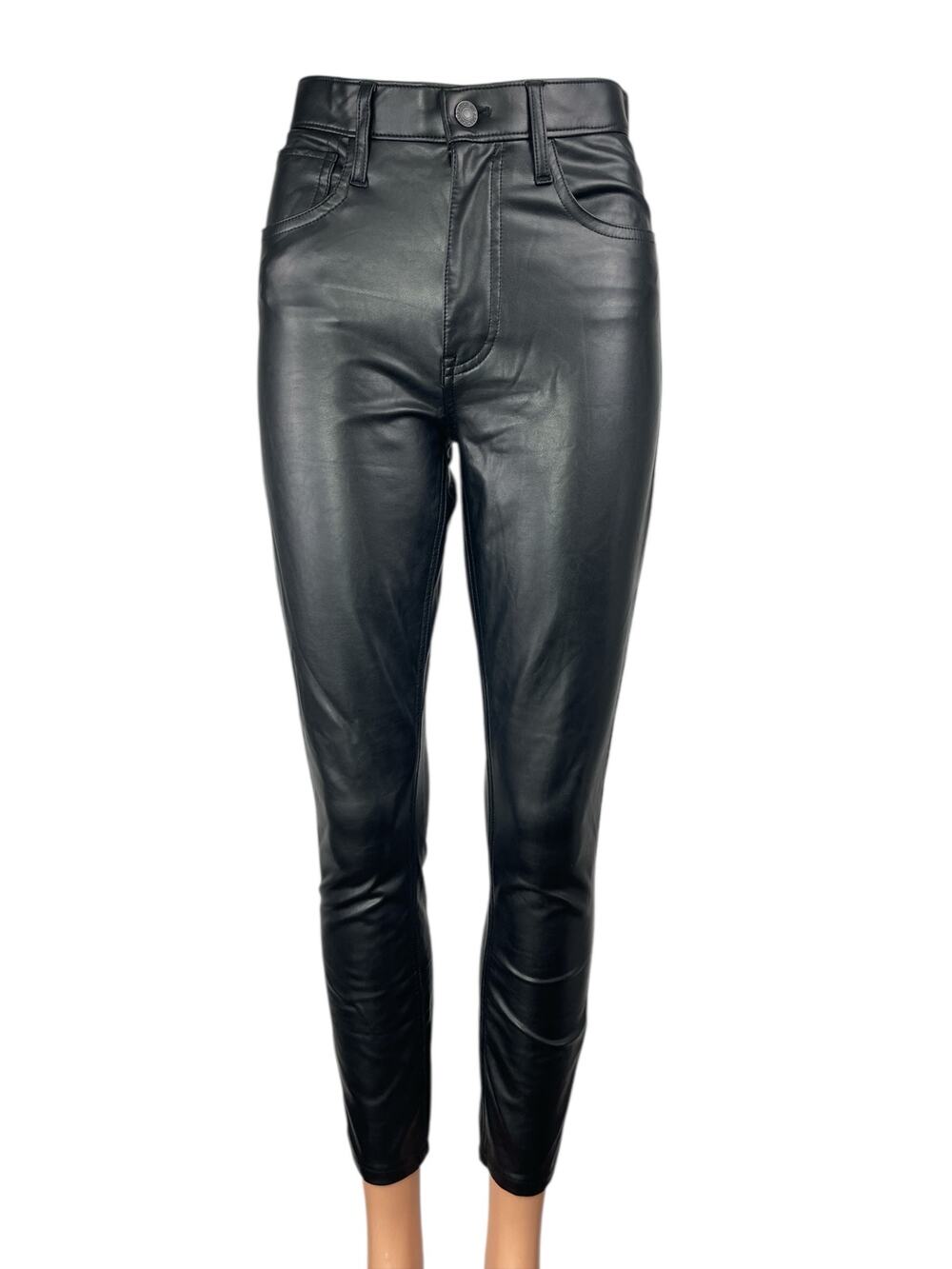 Abercrombie & Fitch Black Faux Vegan Leather High Rise Skinny Trousers Pants 25